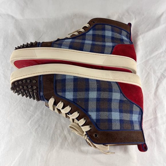 CHRISTIAN LOUBOUTIN Multicolor Blue Spikes Flat Crosta High Top Sneakers 43-10US - Picture 9 of 17